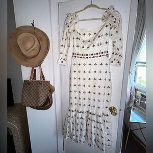 NWT EDDY SMALL MIDI DRESS EMBROIDERED FLOWER CREAM RUFFLE SLEEVES